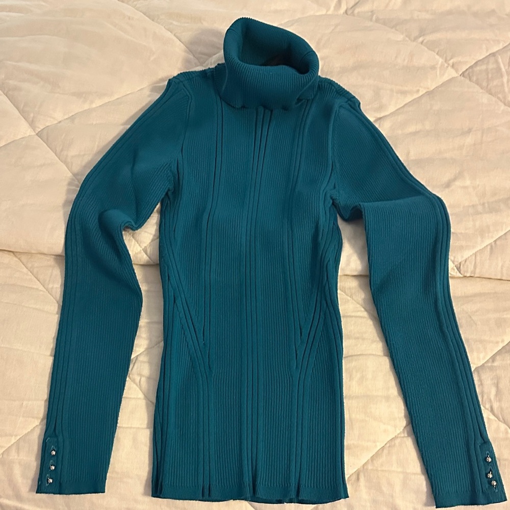 White House Black Market Teal Cowl Neck Sweater